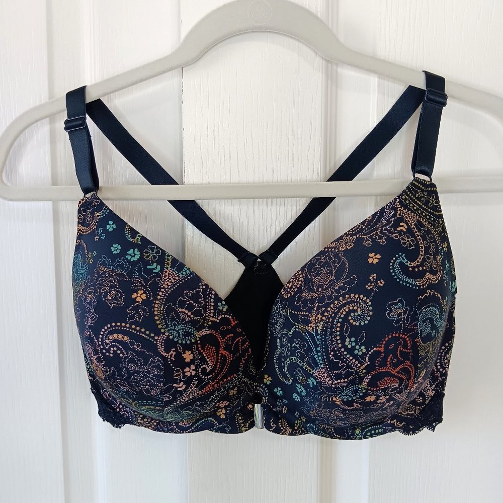 Adore Me Women's Alexis Dark Sapphire Paisley Contour Plunge Bra Size 34DDD